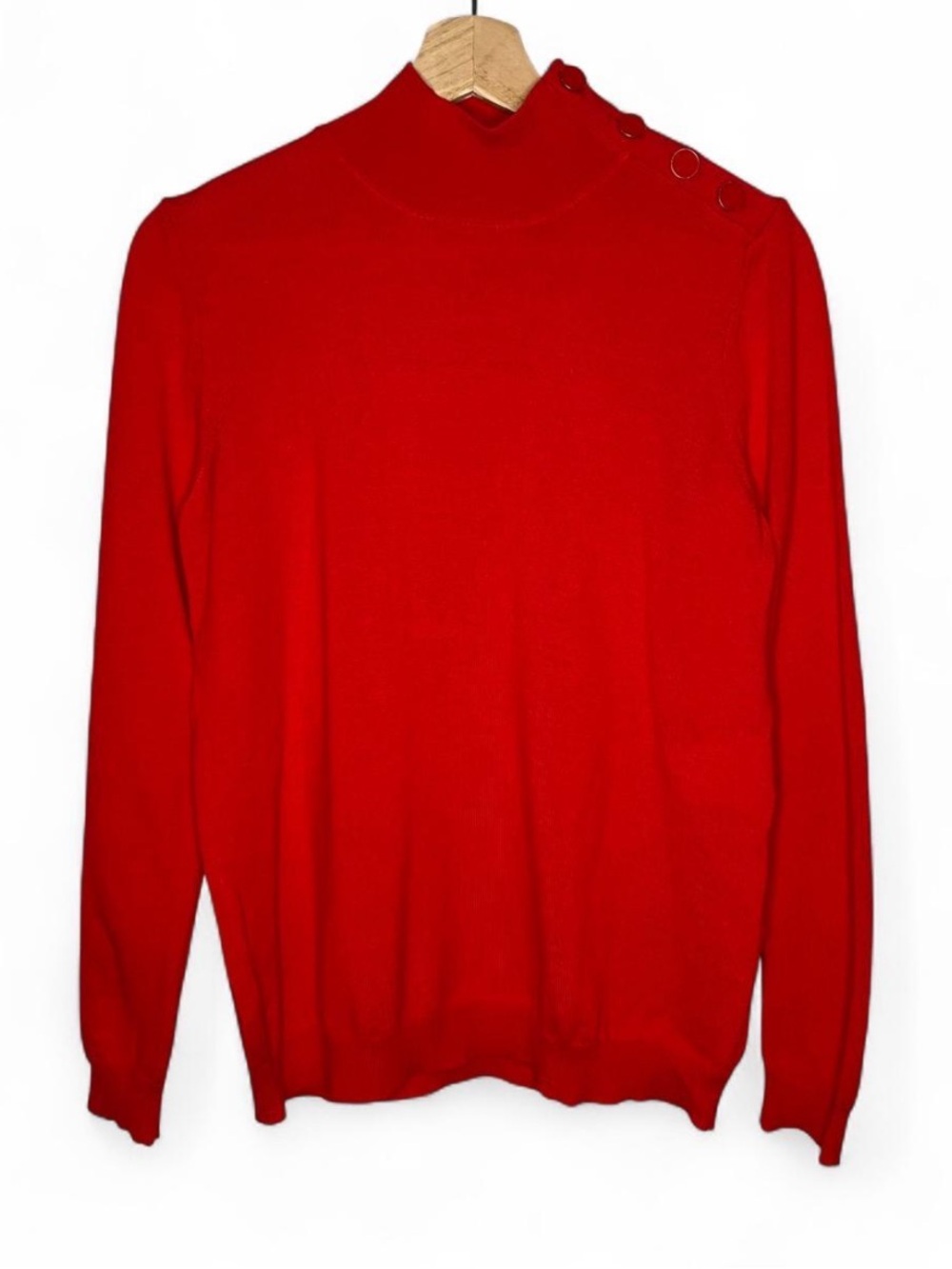 Sezane 100% Merino Wool Knit Jacob Jumper Mock Neck Sweater in Red